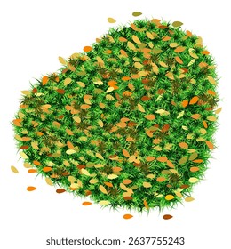 Green grass texture with autumn leaves on white background,Vector cartoon nature spring rawn field for gardening element,Meadow pattern on ground,Natural abstract background for Fall season

 