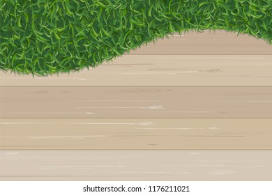 Green grass texture and wooden pattern for background. Vector illustration.