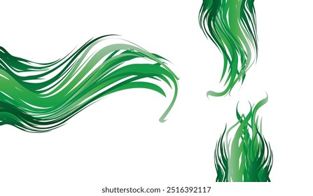 Grama verde longitudinal a utilizar como elemento de projeto isolado de um fundo branco. Ilustrações vetoriais