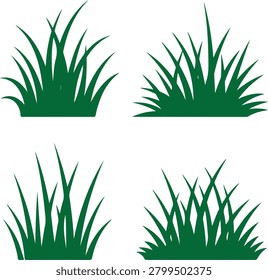 Green Grass Tufts and Shrub Silhouettes Set Vector Graphic Elements
