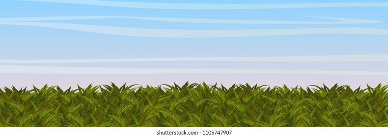 Green grass under an open blue sky. Glade or meadow. realistic vectorial landscape.