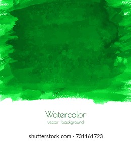 Green grass vector hand paint watercolor texture background. Strokes, splashes, ink spots and stains isolated on white. Abstract acrylic frame for creative design with place for text or logo.