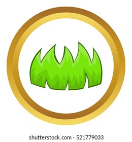 Green grass vector icon in golden circle, cartoon style isolated on white background