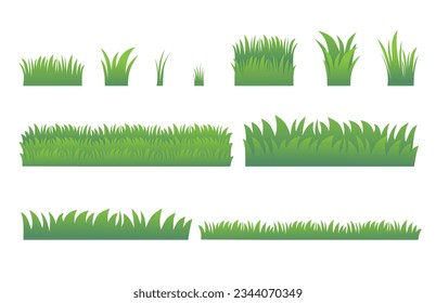 Vector de hierba verde: natural, orgánico, biológico, etiquetas ecológicas y formas sobre un fondo blanco.