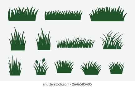 Green Grass Vector Set of Clipart on White Background