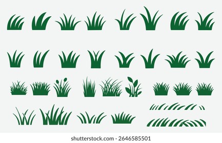 Green Grass Vector Set of Clipart Isolated on White Background