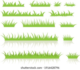 Green grass, vector set for drawing pictures in flat style. Natural material for collecting screensavers.