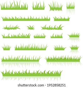Hierba verde, conjunto de vectores para dibujar imágenes en estilo plano. Material natural para la recolección de salvapantallas.
