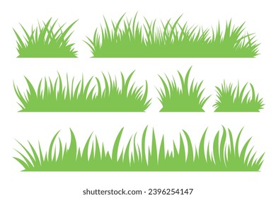 Green grass, vector set for drawing pictures in flat style. Natural material for design, flyers, banners, easter.