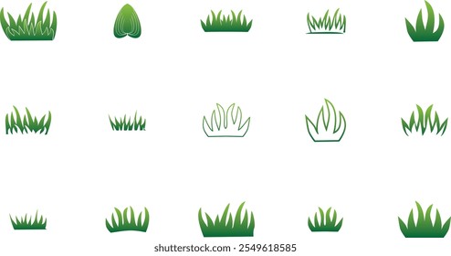 Green grass vector set illustration, isolated on white background