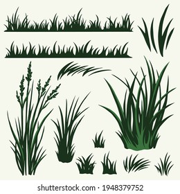 Green grass vintage collection on white background isolated vector illustration