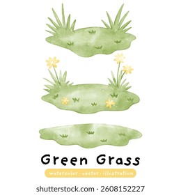 Green Grass watercolor vector illustration. Bush, tree, Green