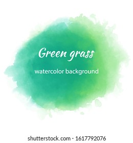Green grass watercolour blotch, great design for any purposes. Banner background. Green watercolor splash. Creative artistic Brush stroke. Spring meadow.