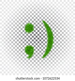 Green grass wink smile 3D. Smiley grassy emoticon icon Isolated white transparent background. Happy smiling sign. Symbol ecology, eco lawn, safe nature, happy emotion, fresh Vector illustration