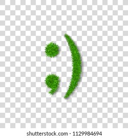 Green grass wink smile 3D. Smiley grassy emoticon icon Isolated white transparent background. Happy smiling sign. Symbol ecology, eco lawn, safe nature, happy emotion, fresh Vector illustration