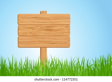 Green grass and Wooden sign in vector format