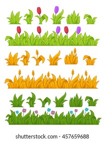 Green grass. Yellow wheat. Vector Illustration. Isolated on white.
