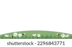 Green grasses, daisy flower and bee cartoons vector illustration.