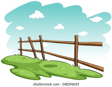 Green grasses near the fence on a white background