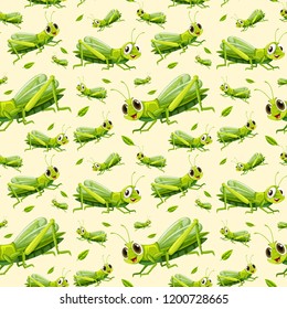 Green grasshopper seamless background illustration