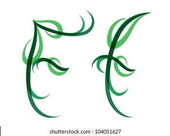Green grassy summer font, letter F. EPS10 vector format