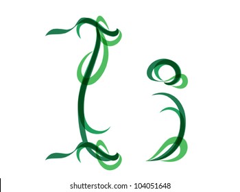 Green grassy summer font, letter I. EPS10 vector format