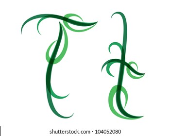 Green grassy summer font, letter T. EPS10 vector format