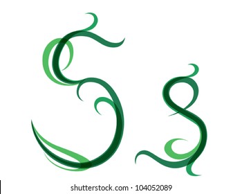 Green grassy summer font, letter S. EPS10 vector format