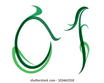 Green grassy summer font, set of digits, EPS10 vector format