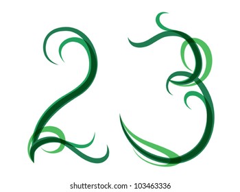 Green grassy summer font, set of digits. EPS10 vector format