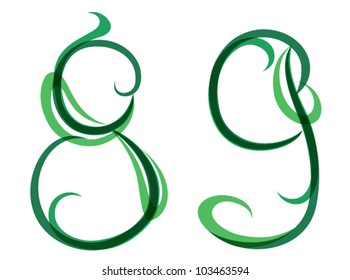 Green grassy summer font, set of digits. EPS10 vector format