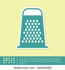 Green Grater icon isolated on yellow background. Kitchen symbol. Cooking utensil. Cutlery sign.  Vector Illustration