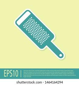 Green Grater icon isolated on yellow background. Kitchen symbol. Cooking utensil. Cutlery sign.  Vector Illustration