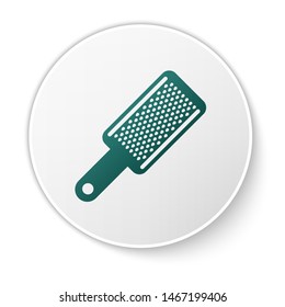Green Grater icon isolated on white background. Kitchen symbol. Cooking utensil. Cutlery sign. White circle button. Vector Illustration