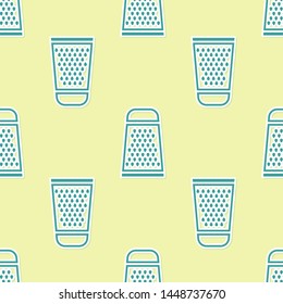 Green Grater icon isolated seamless pattern on yellow background. Kitchen symbol. Cooking utensil. Cutlery sign.  Vector Illustration
