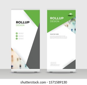 green gray Abstract Shapes Modern Exhibition Advertising Trend Business Roll Up Banner Stand Poster Brochure flat design template creative concept. green gray Roll Up EPS. Presentation Cover