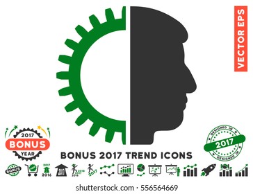 Green And Gray Android Head icon with bonus 2017 year trend pictograph collection. Vector illustration style is flat iconic bicolor symbols, white background.