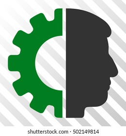 Green And Gray Android Head toolbar icon. Vector pictogram style is a flat bicolor symbol on diagonal hatch transparent background.