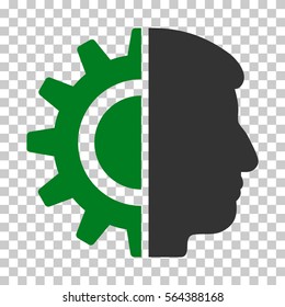 Green And Gray Android Robotics interface pictogram. Vector pictograph style is a flat bicolor symbol on chess transparent background.