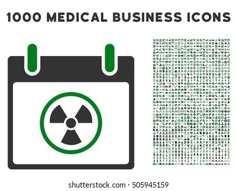 Green And Gray Atomic Calendar Day vector icon with 1000 medical business pictograms. Set style is flat bicolor symbols, green and gray colors, white background.