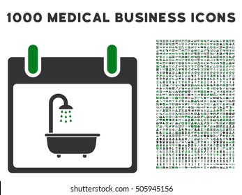 Green And Gray Bath Calendar Day vector icon with 1000 medical business pictograms. Set style is flat bicolor symbols, green and gray colors, white background.