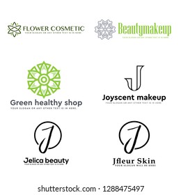 Green gray black line art flower circle badge modern logo design suitable for skin care beauty organic healthy resort medical spa