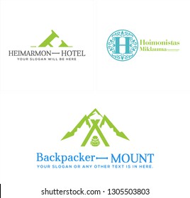 green gray blue initials text circle frame flower leaf mountain bag envelope logo design concept suitable for travel adventure industrial fashion 