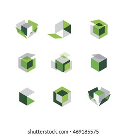 Green and gray boxes or hexagons 