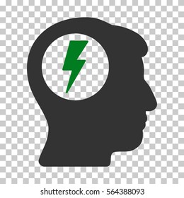 Green And Gray Brain Electric Shock interface toolbar icon. Vector pictogram style is a flat bicolor symbol on chess transparent background.