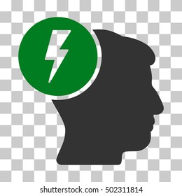 Green And Gray Brain Electricity interface toolbar icon. Vector pictograph style is a flat bicolor symbol on chess transparent background.