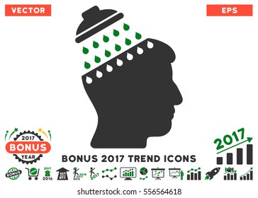 Green And Gray Brain Shower pictograph with bonus 2017 trend pictograph collection. Vector illustration style is flat iconic bicolor symbols, white background.