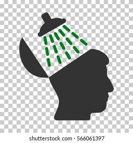 Green And Gray Brain Washing interface toolbar pictogram. Vector pictogram style is a flat bicolor symbol on chess transparent background.