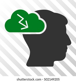 Green And Gray Brainstorming interface icon. Vector pictograph style is a flat bicolor symbol on diagonal hatch transparent background.
