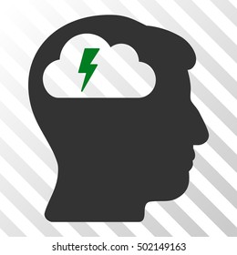 Green And Gray Brainstorming interface toolbar pictogram. Vector pictogram style is a flat bicolor symbol on diagonal hatch transparent background.